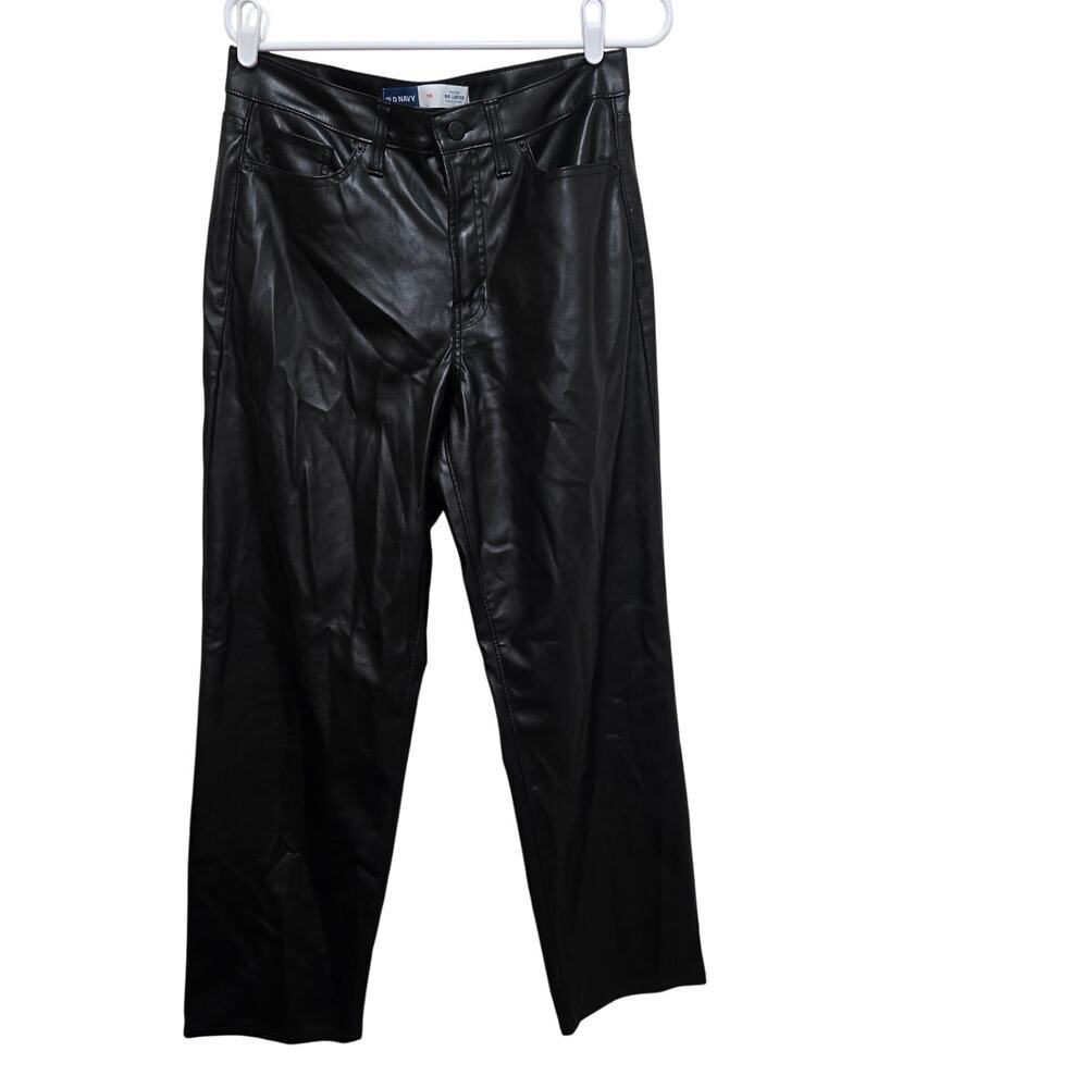 Old Navy High Rise OG Loose Faux Leather Pants Black 10